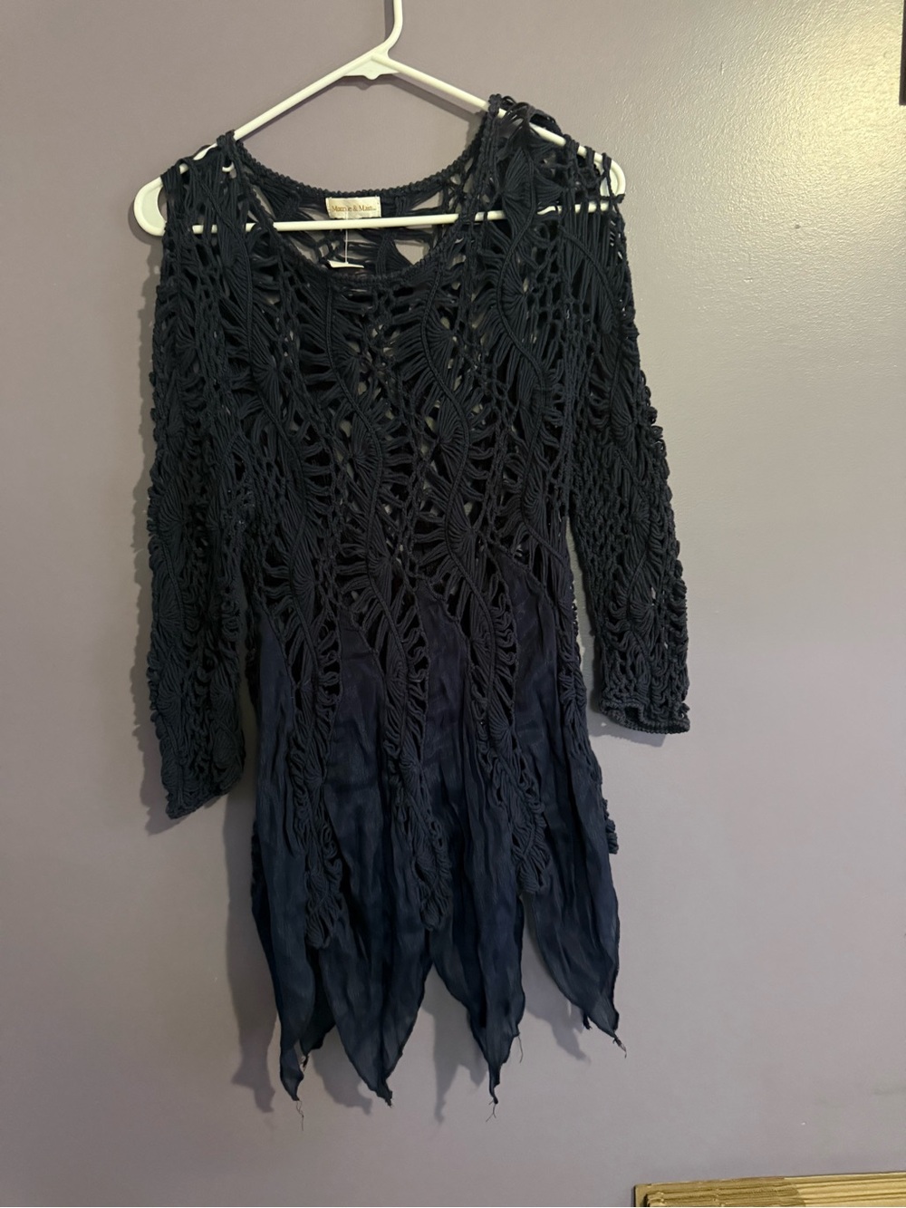 Monroe & Main Navy Crochet Open-Knit Top